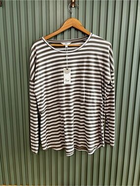Ripe Maternity/ Nursing top Striped Long Sleeve Top in Brown and White